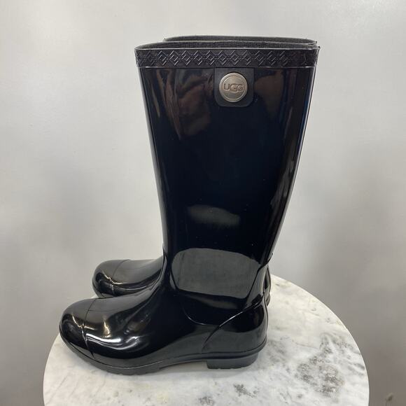 UGG Shaye Rain Boot Black Shiny Rubber Women’s Size 5 NWOB - Picture 6 of 10
